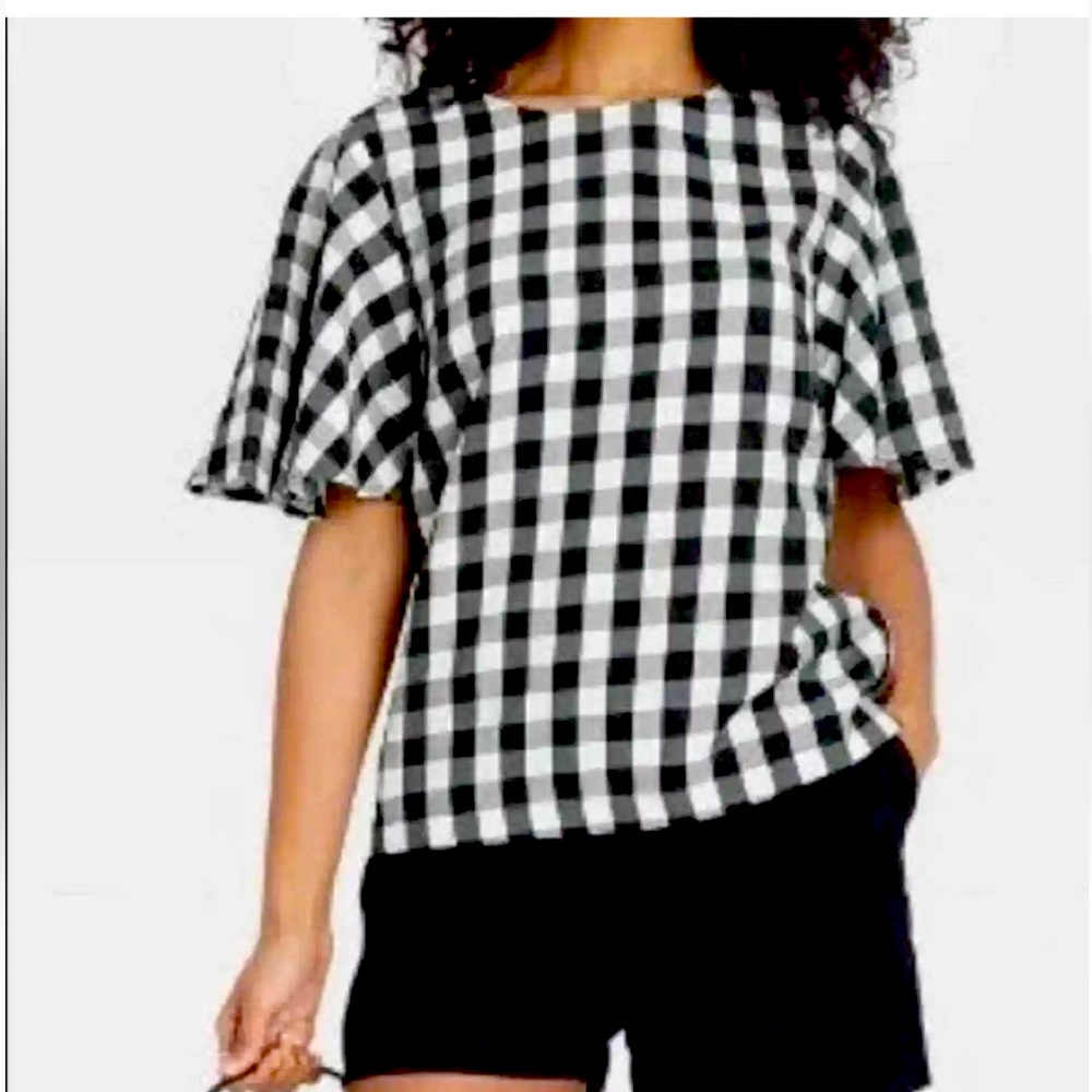 A New Day, Target, Black & White Gingham Plaid Checkered Blouse, Size S.